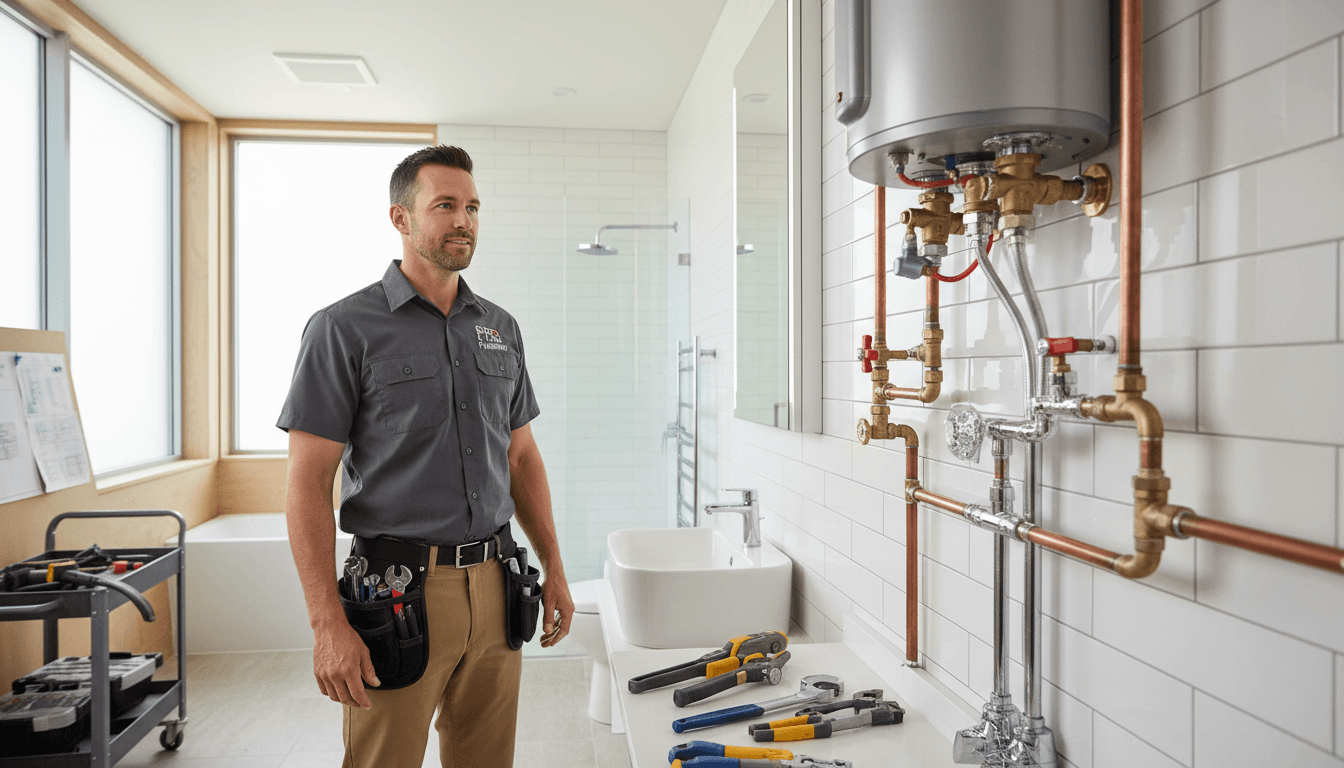 Professional plumber installing plumbing system